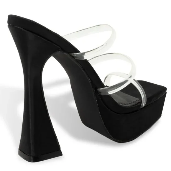 Women’s Chunky Block Platform Heeled Sandals with Clear Straps - Picture 3 of 4